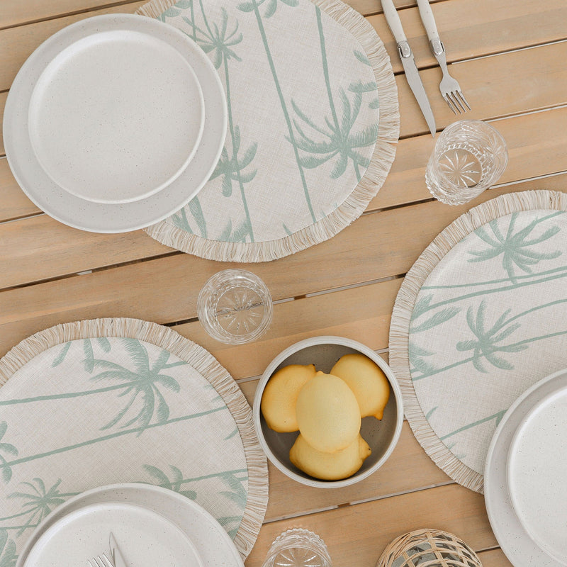 Round Placemat-Coastal Fringe-Tall Palms-Mint-40cm